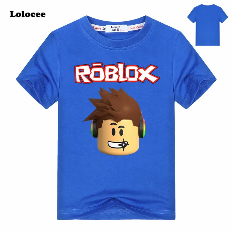 2018 Summer Boys Short Sleeve T Shirt Girls Roblox 100% Cotton Costume Infantis Menino Roupas Kids Cartoon Blue Tops 3-13y