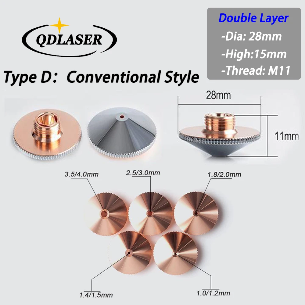 Type D Conventional Style Double Layers Laser Nozzle Dia.28mm H 15mm