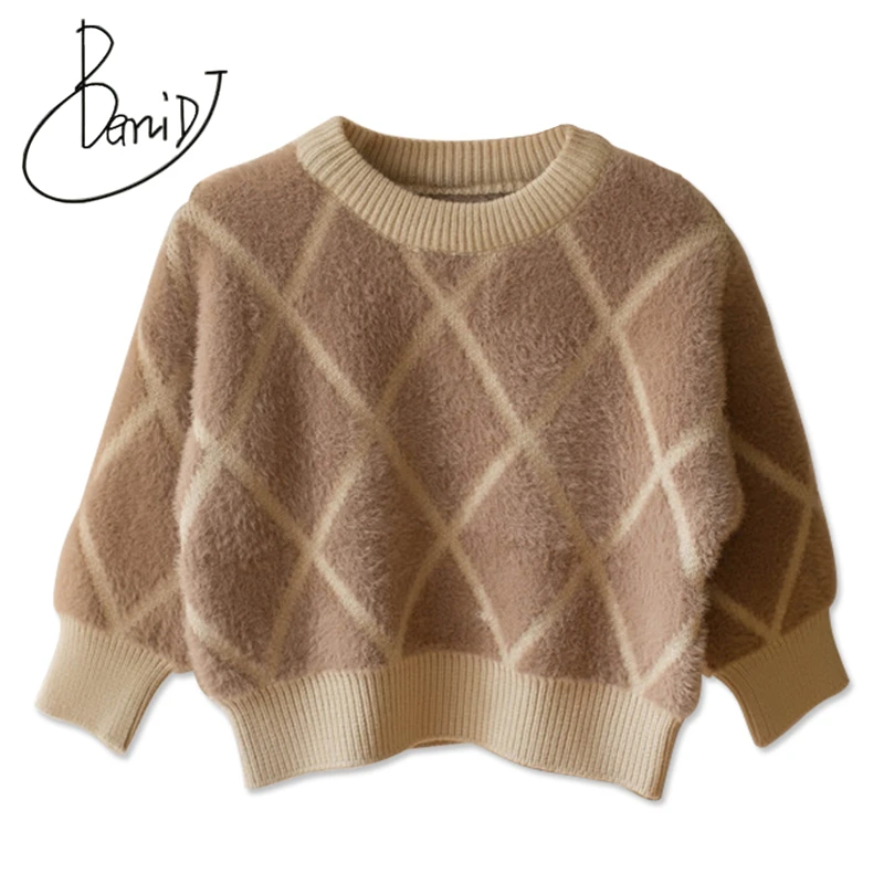

BEMIDJ 2018 new Girls sweater autumn winter Cotton clothing O-Neck Plaid Children clothes Casual Regular Girl pullover Tops 1803