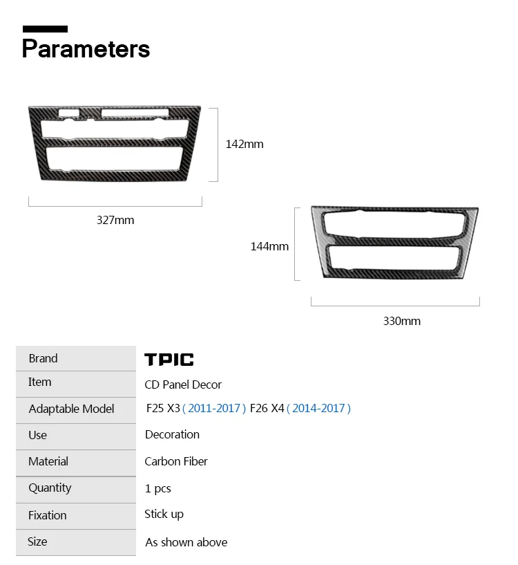 TPIC для BMW F25 F26 внутренняя отделка автомобиля-Стайлинг из углеродного волокна центр CD панель крышка 3D наклейки 2011-2017X3X4 аксессуары