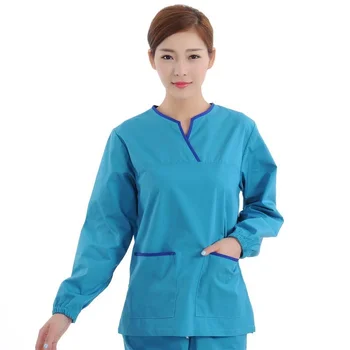 

[SET] Women's Long Sleeve Color Blocking Scrubs Sets/ Medical Nursing Uniform Mock Wrap Top and Pants