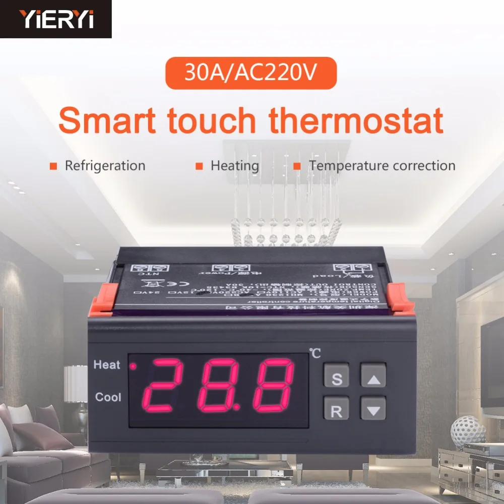 

yieryi MH1230A AC220V Digital Temperature Controller Thermocouple -40 ~ 120 Degrees Thermostat Refrigeration Heating Regulator