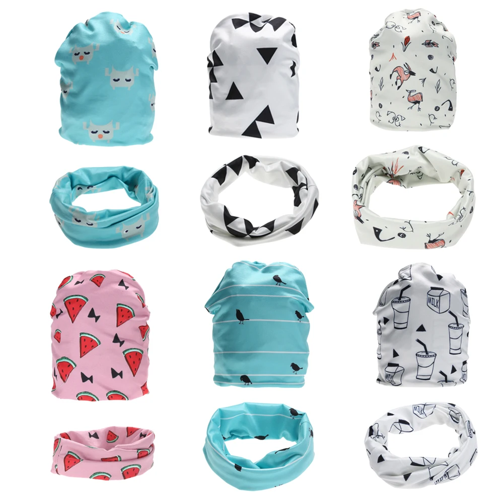 Kids font b Baby b font Hat Neckerchief Set Boys Girls Cartoon Hat Cap Beanie with