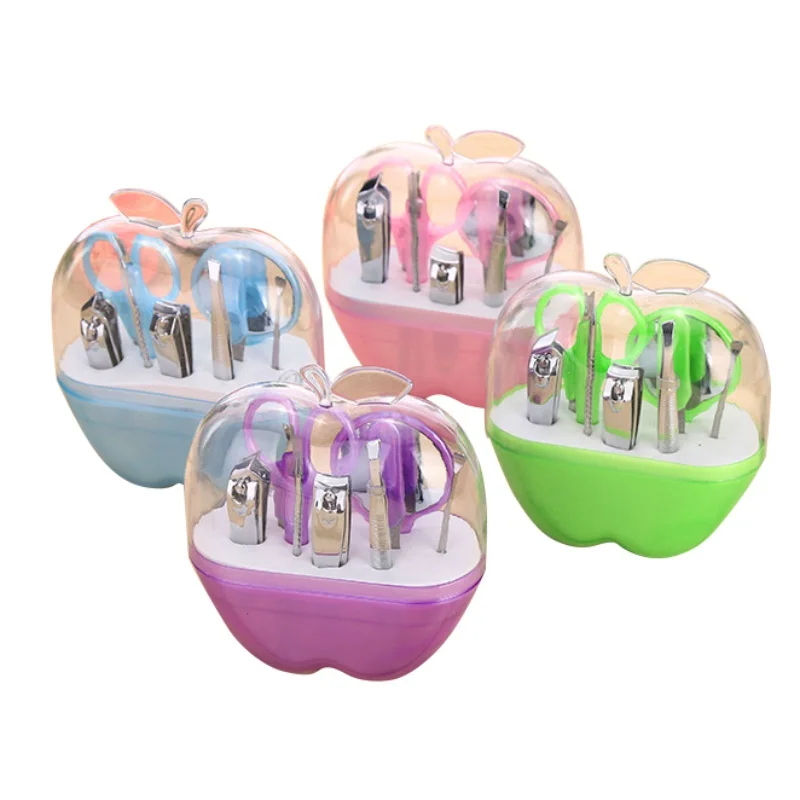 

4 Colors Apples Shape 9pcs Stainless Steel Manicure Set Nail Scissors Cosmetic Makeup Tool For Travel Nail Care Product