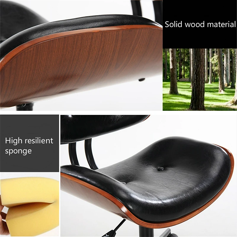 Retro Lifted Bar Chair with Wooden Backrest Rotated PU Seat Leisure High Stool Ergonomic Multi-function Front Desk Bar Stool Retro Lifted Bar Chair with Wooden Backrest Rotated PU Seat Leisure High Stool Ergonomic Multi-function Front Desk Bar Stool