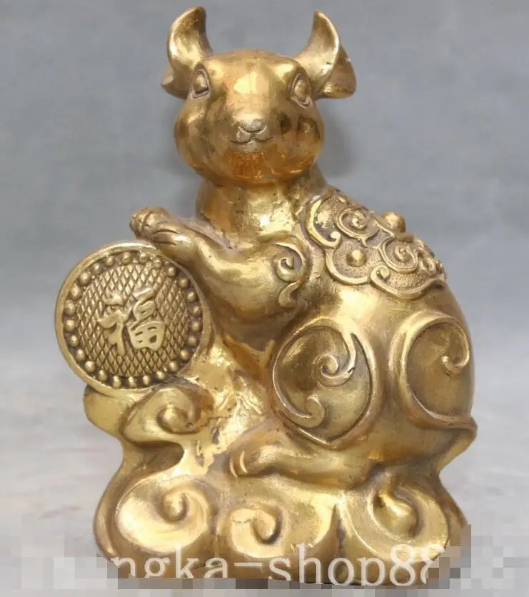 7" Chinese Folk Fengshui Zodiac Year Animal Mouse Mice Rat Rats Statue