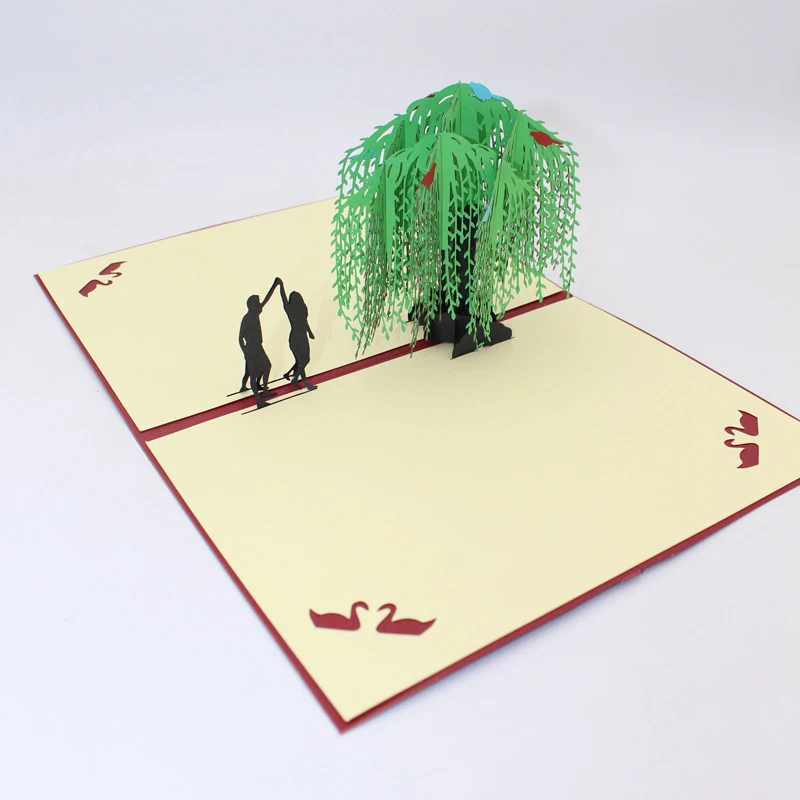  3D Laser Cut Handmade Spring Willow Dancing Lovers Paper Invitation Greeting Cards Wedding Valentin - 33011405819