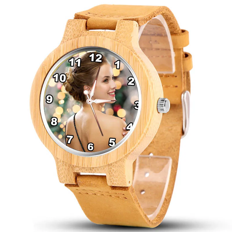 

A3316m Custom Brand Your Own Photo Watch Unique Bamboo Wood Leather Causal Quartz Men Watches Customized Logo Birthday Gift