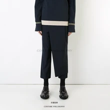 27-44 Для мужчин одежда GD стилист волос модные туфли для подиума с двойным слоем сращивания асимметричный дизайн Штаны плюс размер костюмы