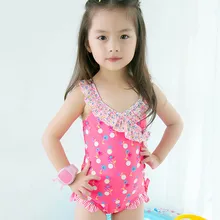 Новинка года; красивые Купальники розовый цветок Печать Дети Цельный купальник