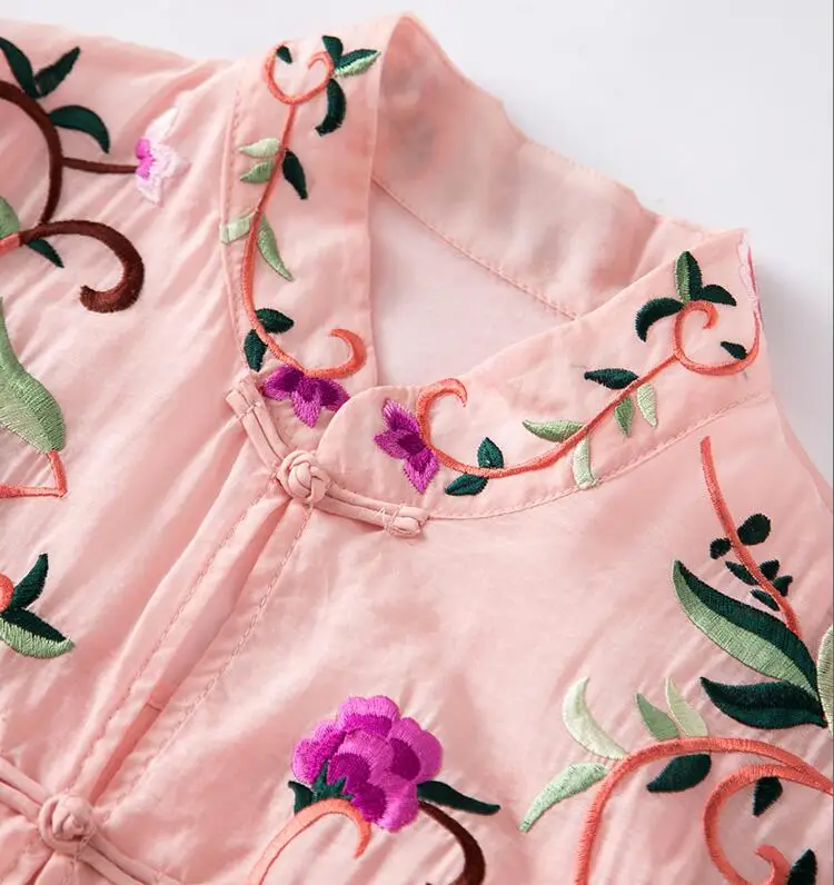 Винтаж Королевский цветочный Весна осень пальто женщина Qipao платье Вышивка