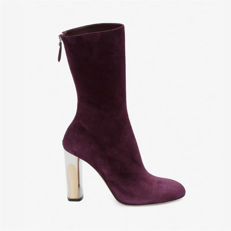 Cheville Black Hauts Botas Noir Mode Feminina Suede Talons Bout Sexy Bottes purple Glissière Courtes Dos Chunky Femmes Rond Nouveau Au Violet wTxHqOT