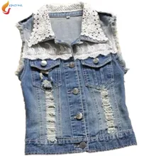 JQNZHNL 2017 hot style Cowboy Gilet Women Spring Summer Fashion New Cowboy Vest Lace Stitching Sleeveless Cowboy Vest Jacket G12