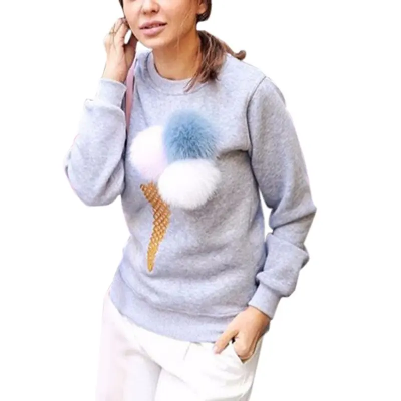 Autumn Women Sweatshirt Colorful Plush Ball Longsleeve O-neck Causal Tracksuit Ladies Truien Women Hoodies