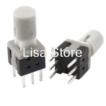 

5.8 x 5.8mm x 13mm Round Cap Lock Pushbutton Tact Tactile Switch 6 Pin PCB