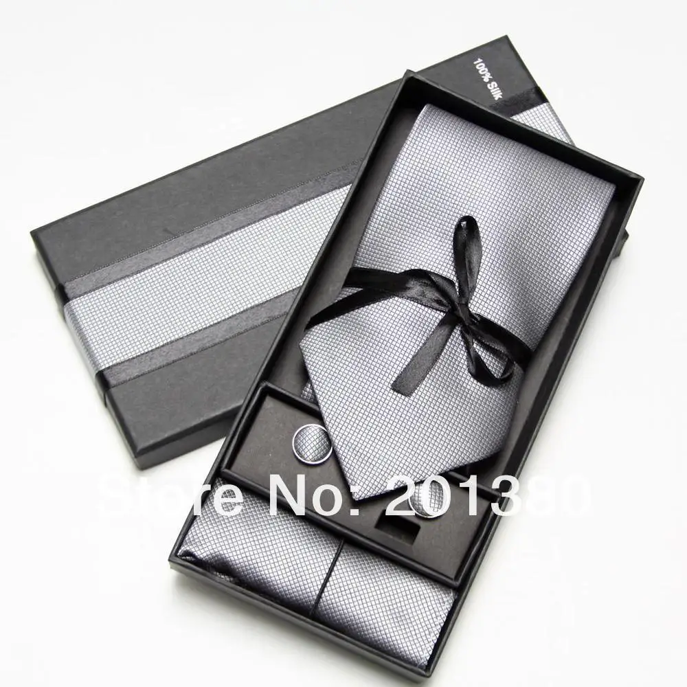  2019 red mens tie fashion men ties set cufflinks Handkerchief pocket square in box necktie packagin
