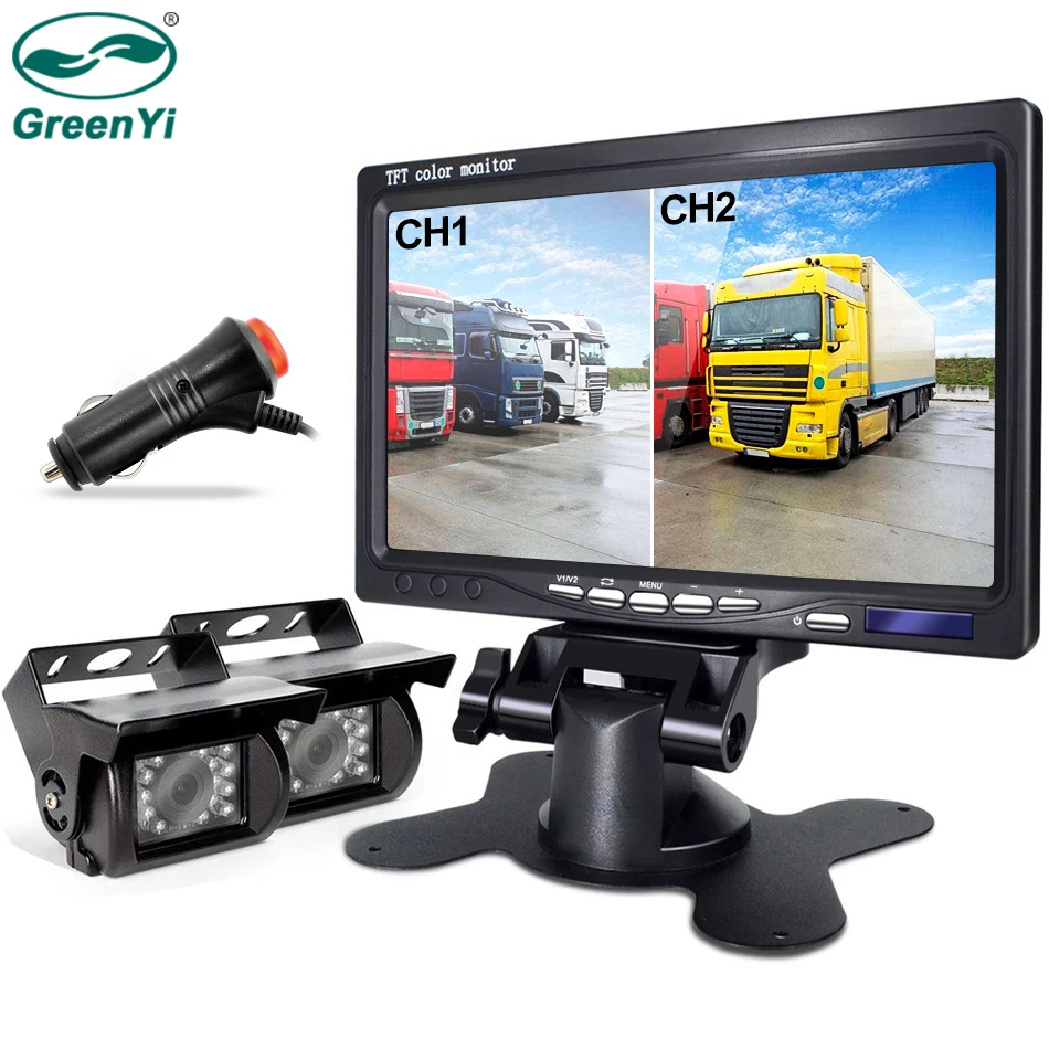 

GreenYi HD Car Wired Waterproof Rear View Reversing Camera + 7 inch Double Screen Monitor Fit For Truck/Semi-Trailer/Truck/RV