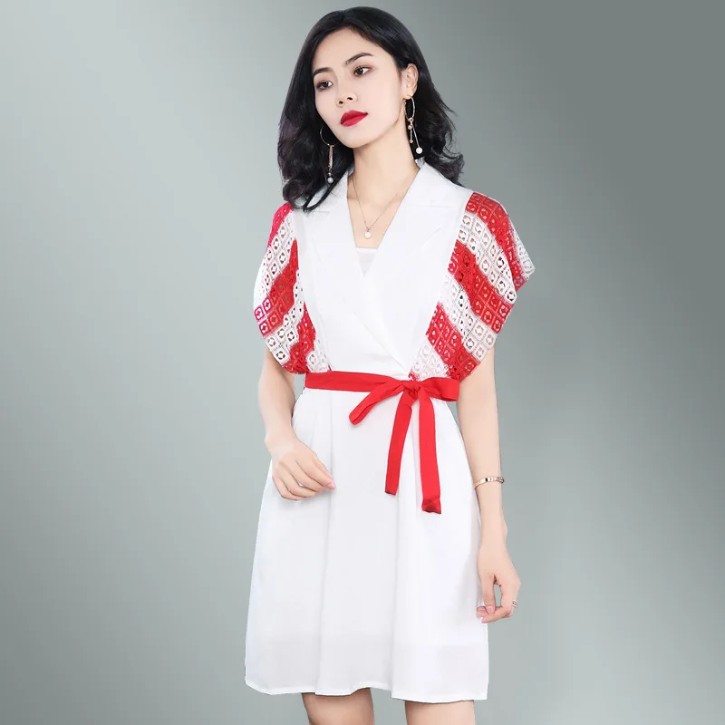 

new summer 2018 fashion suits brought the splicing dress with short sleeves Loose thin high-grade aliexpress uk