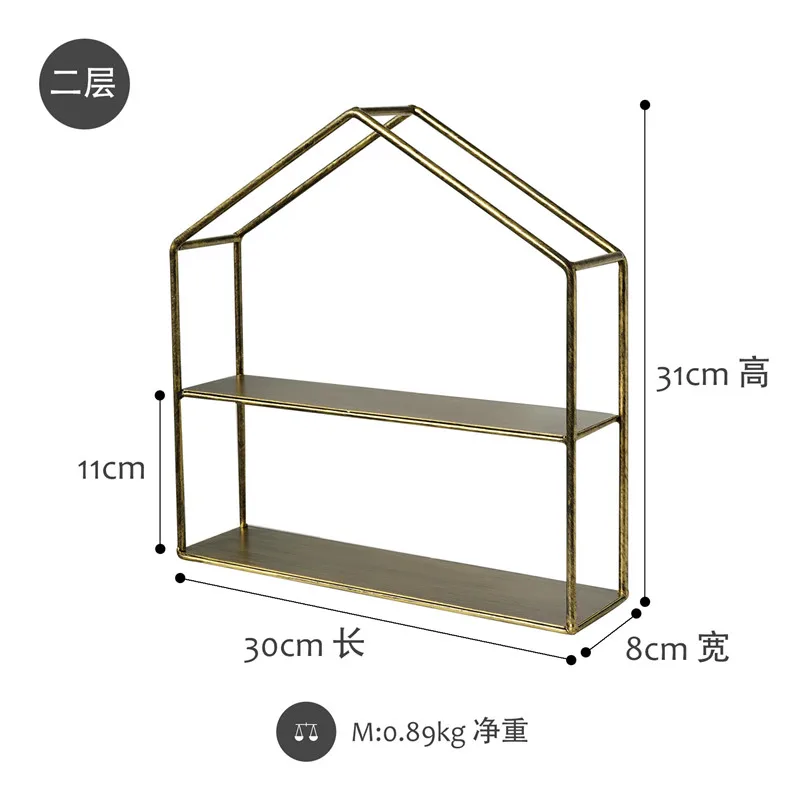 Дом Форма для хранения металла стойку два слоя Цветочная ваза держатель многофункционального деревянные и металлические Настенные разное держатель настенные полки для хранения Baske - Цвет: Double Gold