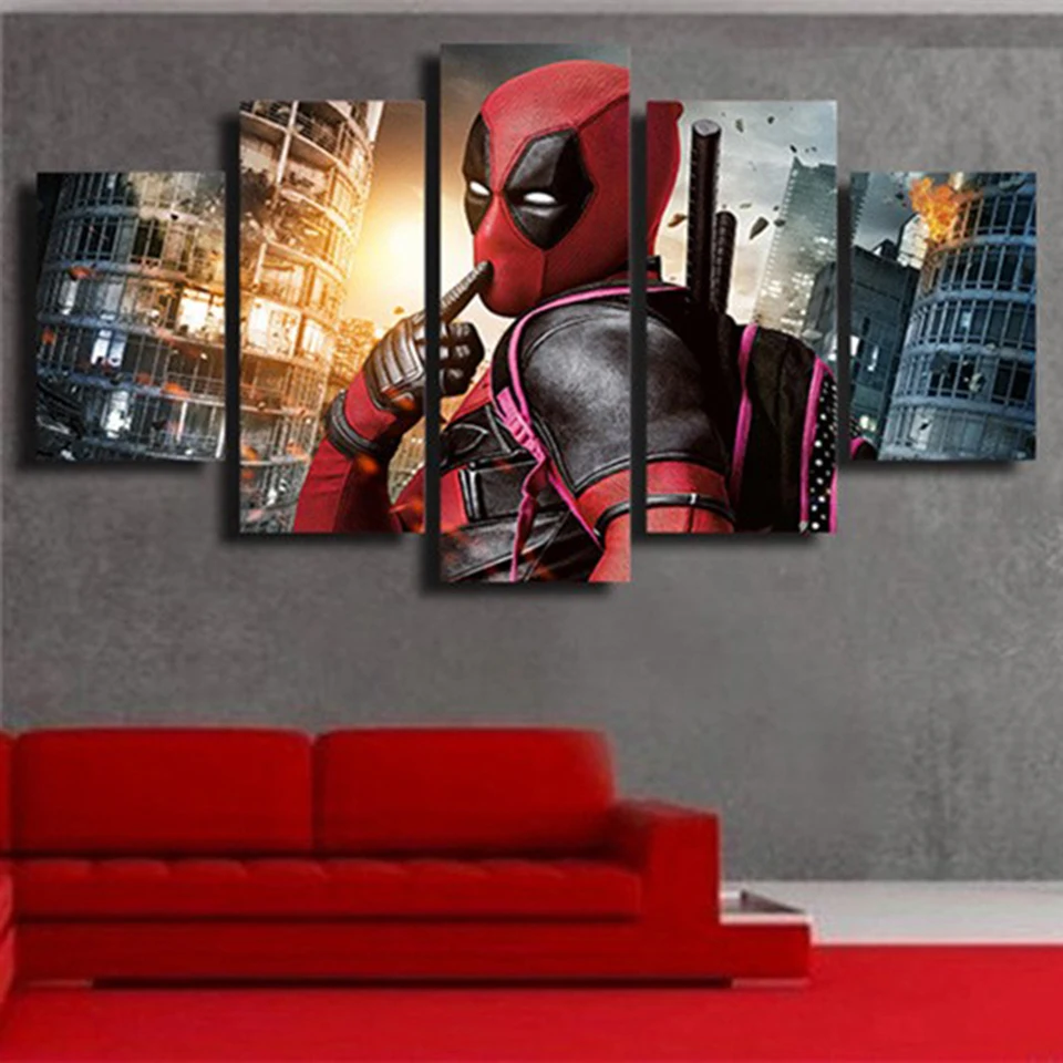 

Fashion Diamond Embroidery Cross Stitch Kits 5D Diy Diamond Painting Deadpool Character Pictures Movie 5pcs Mosaic Wall sticker