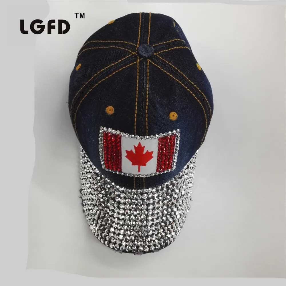 2016LGFA33 women Diamond Canada flag denim caps ladies baseball cap sun