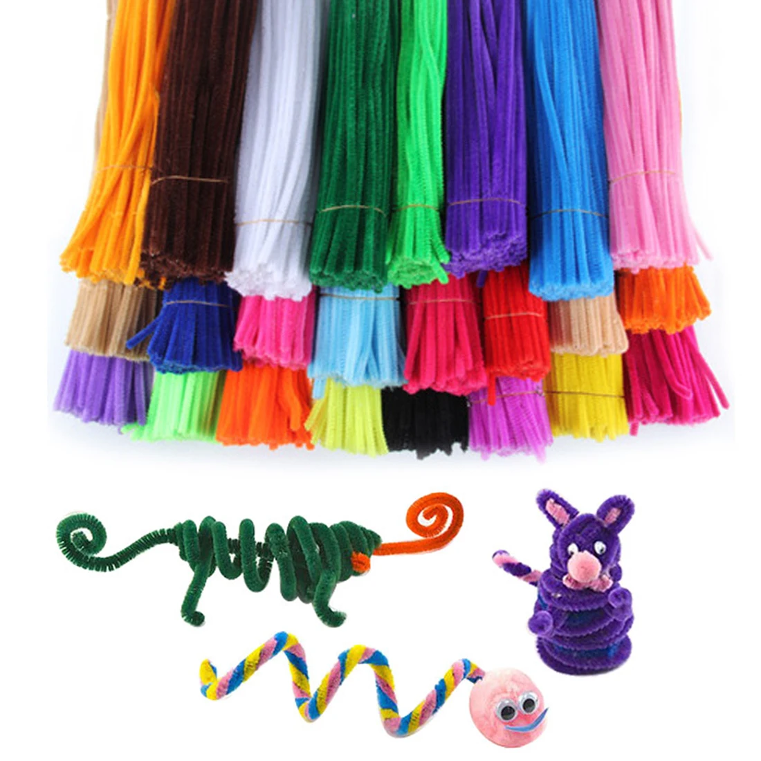 

DIY Craft Supplies Toys Handmade Crafting 100pcs Chenille Stems Pipe Cleaners Plush Tinsel Stems Wired Sticks Kids Educational