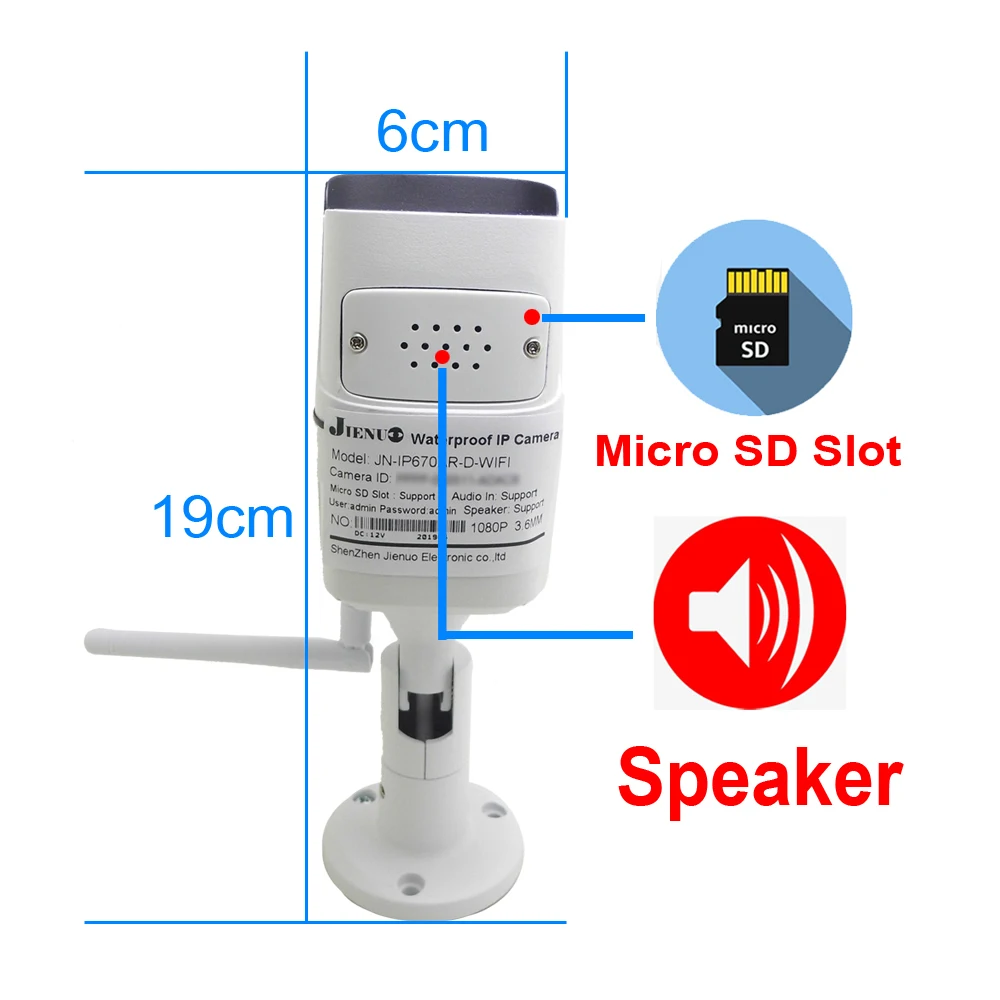 IP камера JIenuo с поддержкой Wi Fi 1080/960/720P 3 м|Камеры видеонаблюдения| |