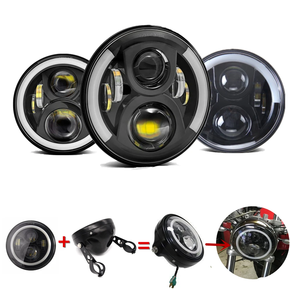 Tanie 7 Cal LED motocykl Halo reflektor uniwersalny uchwyt montażowy do cafe racer Choppers Honda Yamaha akcesoria