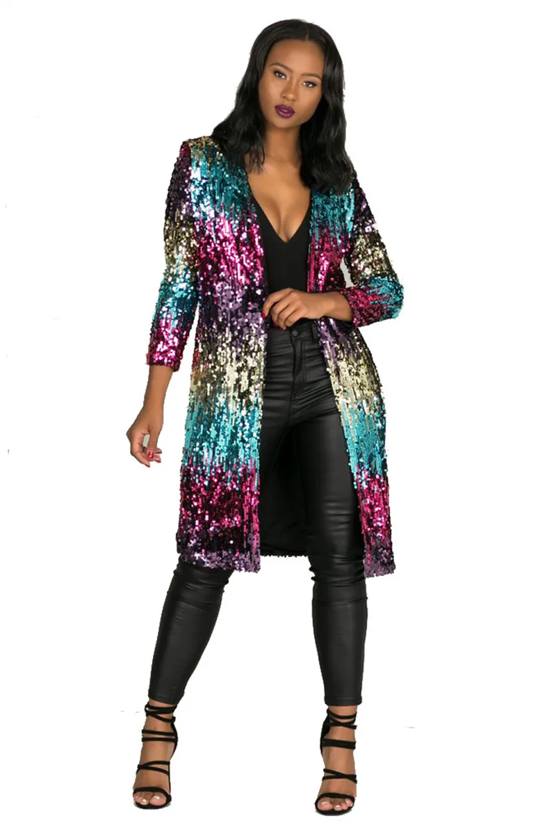 Buy 2019 New Women Sequined Long Jacket Fashion