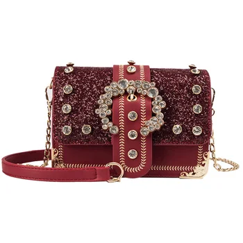 

Sequin Square bag 2019 Summer Fashion New High Quality PU Leather Women's Designer Handbag Diamond chain Shoulder Messenger bag