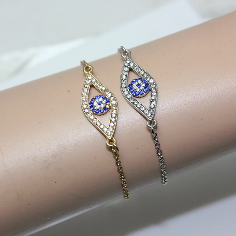 Браслет цепочка Серебряного и золотого цвета с голубым глазом|chain bracelet|lucky eyebracelet