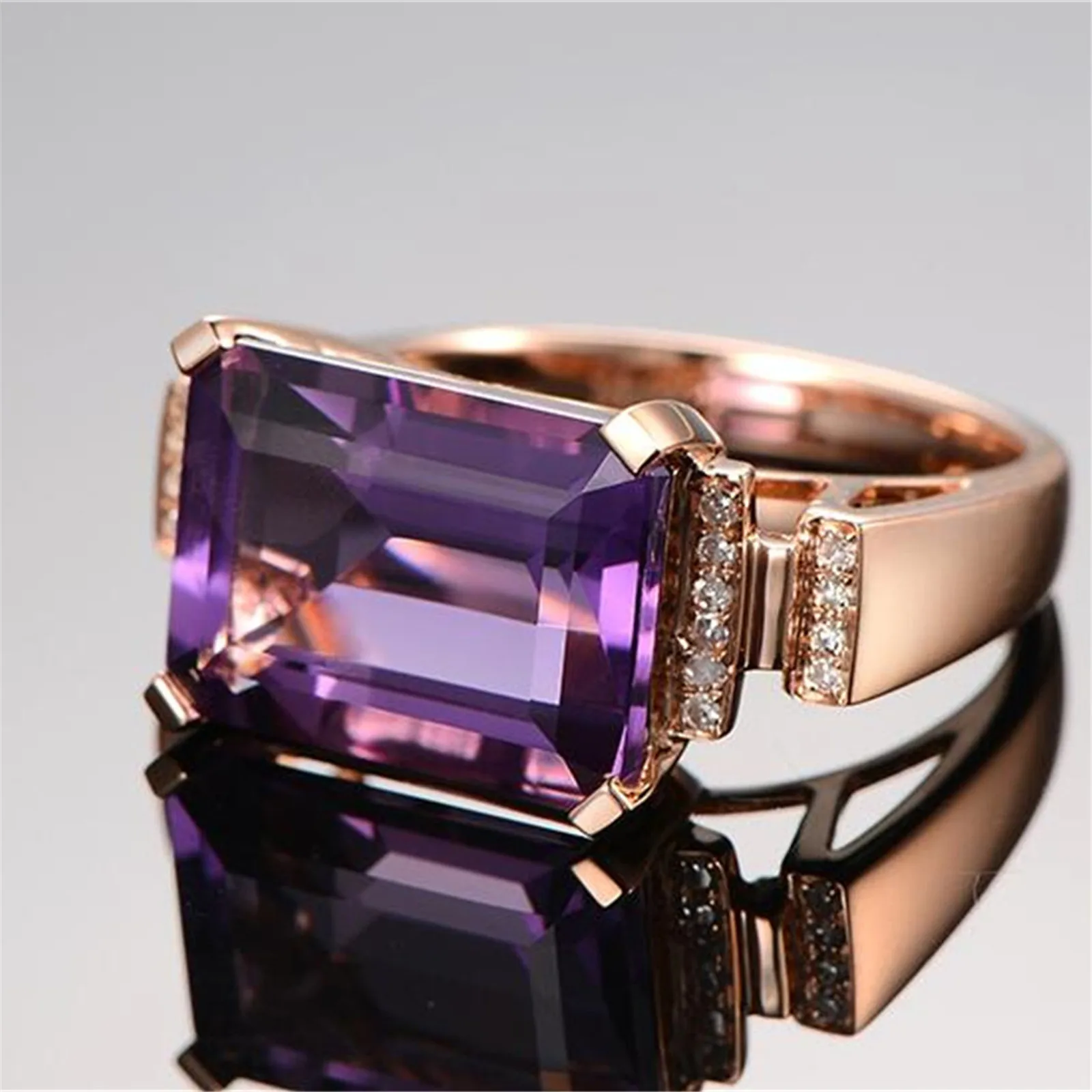 

Fashion Jewelry Size 6/7/8/9/10 Women's Rose Gold Color Purple Zircon Rings Wedding Party Gift J001