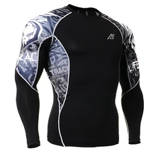 Sublimation Double Sides 3D Printing Mens Long Sleeves Exercises Compression T shirts Quick Dry Breathable Fitness