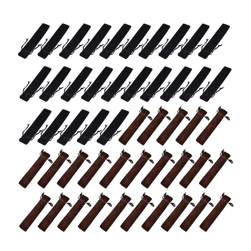 

50 Pcs flannel Pen Pouch Sleeve Holder Single Pen Bag Case Pencil Bag,Black and Brown