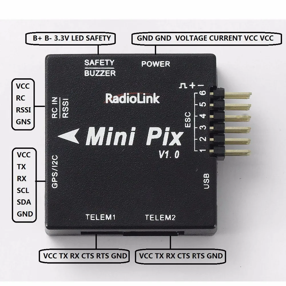 Контроллер полета Radiolink Mini PIX с вибрацией демпфированием по и OSD портом таким же