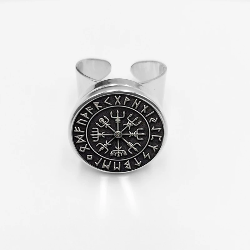 

2019 / Vegvisir Viking Compass Jewellery Glass Cabo Button Ring for Men and Women with Open Silver Ring Jewelry.