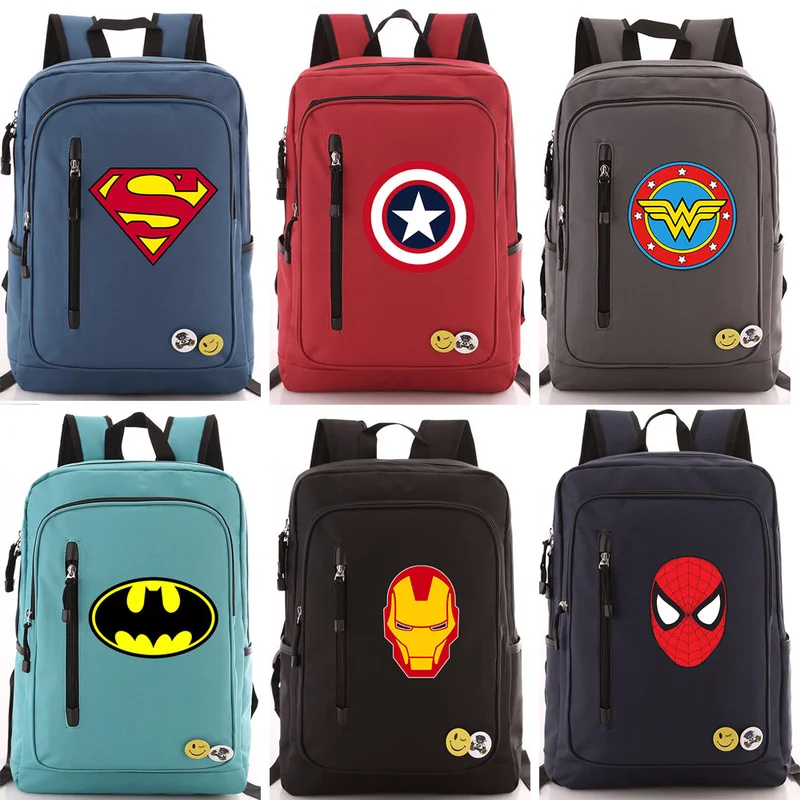 

New Hot Comic Superman Batman Iron Man Spideman Boy Girl School Bag Women Zip Bagpack Teenagers Schoolbags Men Student Backpack