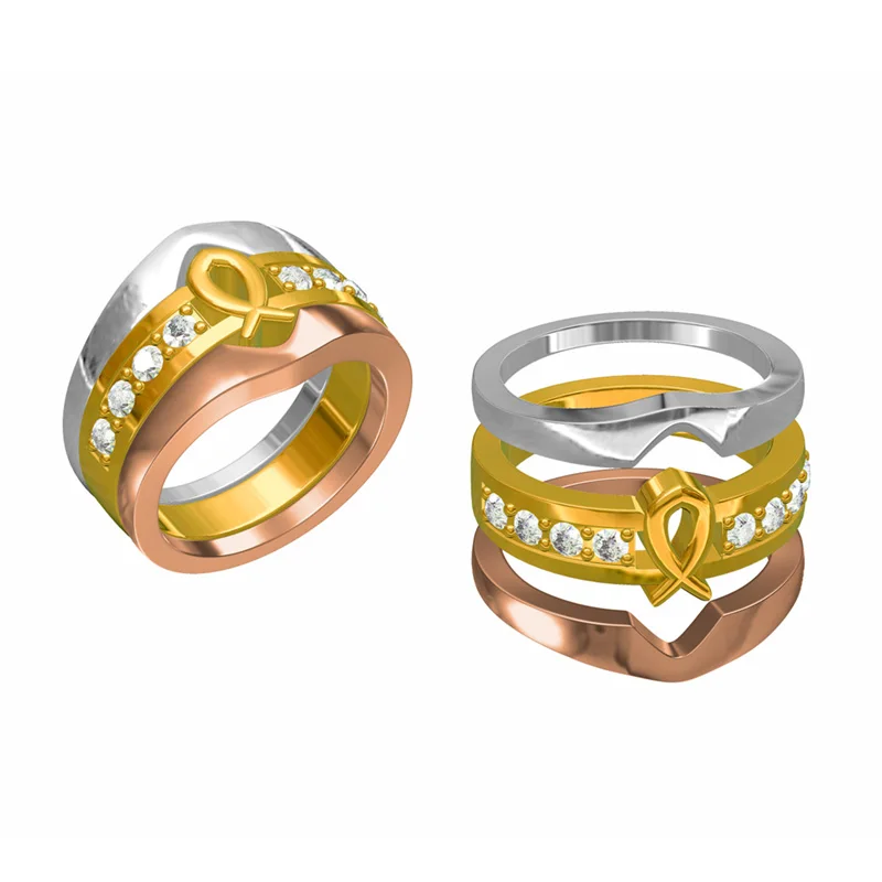 

quality tide flow love ring refers to gold silver rose gold three-color pile stack ring romantic fashion brand jewelry.R70108