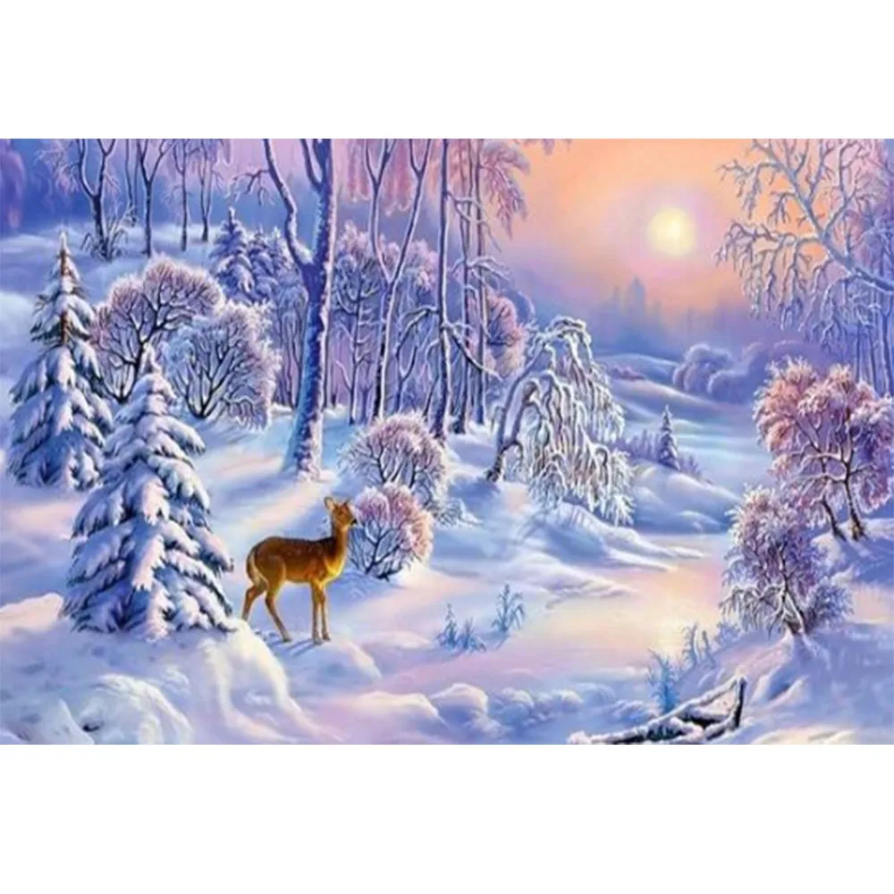 diamond painting snow scenery and deer