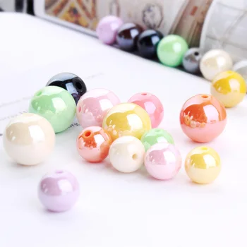 

10pcs Korean Candy Color Colored Pearl Jewelry Accessories Perforated Beads Diy Hair Accessories Bracelet For Women Material