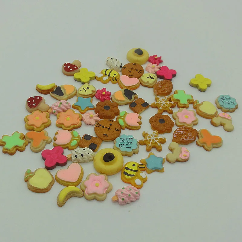 50pcs/lot Flat back resin colorful mini bee fish flower biscuit cookies mix size cabochons crafts For Hair Cellphone Decoration