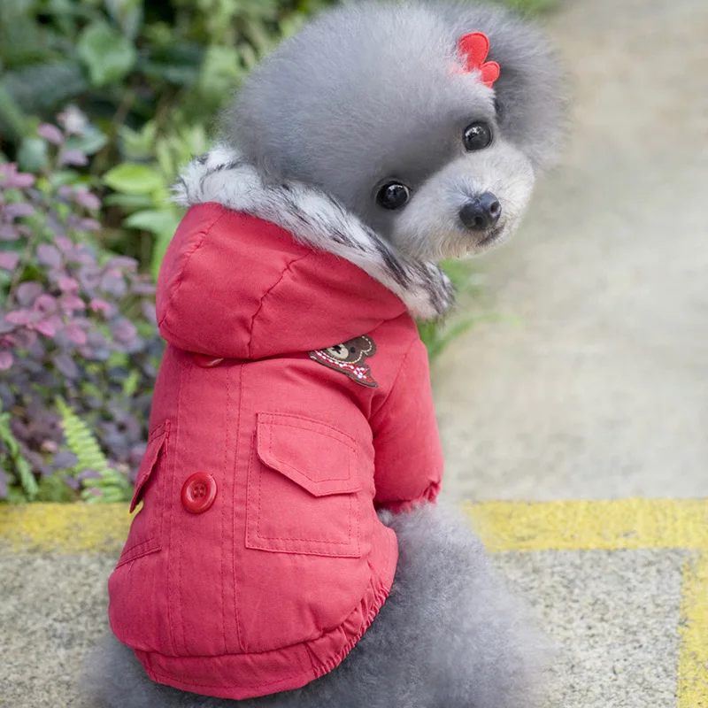 Теплая Зима Мягкая Собака Одежда Сгущаться Хлопок Проложенный щенок Pet Пальто Куртки для маленький средний собаки чихуахуа Йоркширский S-2XL - Цвет: Red