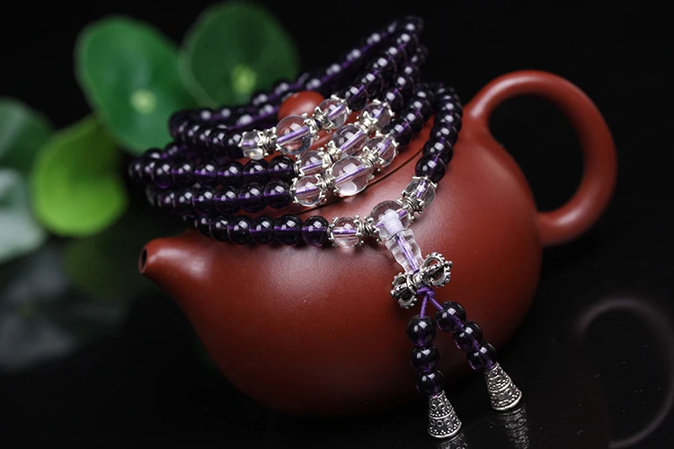 Новая мода 6 мм 108 шт Фиолетовый Кристалл бисерный браслет Молитвенные Четки из бусин Мала Браслет для медиатации может Прямая поставка