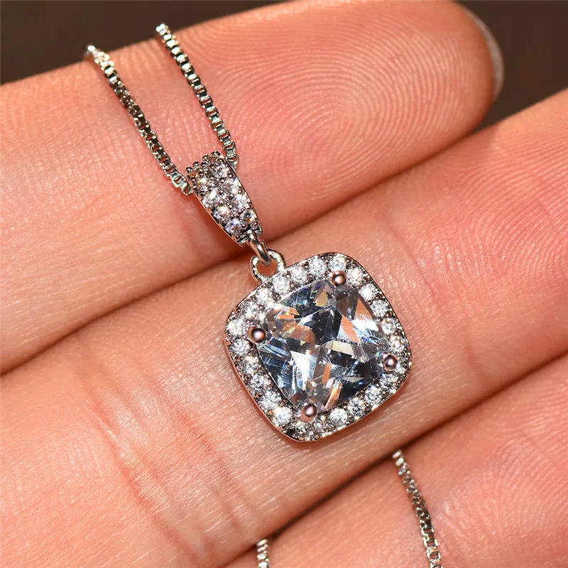 Роскошные женские квадратные серьги ожерелья кристалл маленький фианит камень комплекты украшений для женщин модные свадебные украшения