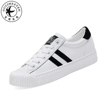 

Spring Autumn White Female Lace-up Women Shell Head Causal Pumps With The Black Bule Red Stripe Decoration Lady Outdoor Shoes