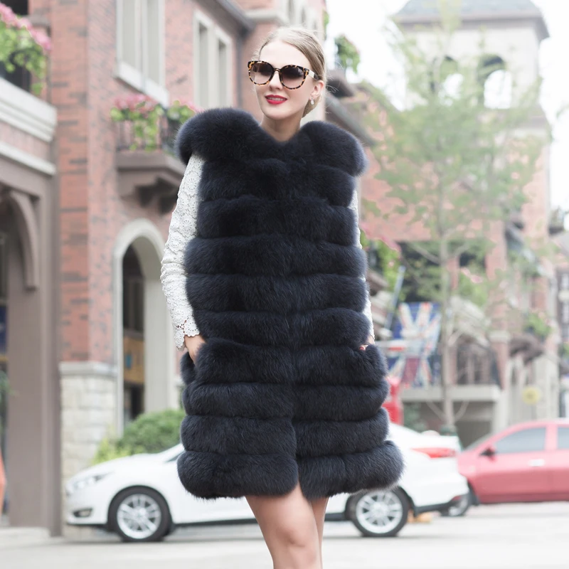 Mode Chaude Nouveau Vraiment Véritable Gilet Veste Manteau Femme Toute De 2018 D'hiver Peau Renard Noir Naturel Entière Fourrure Af1wfpa5xq