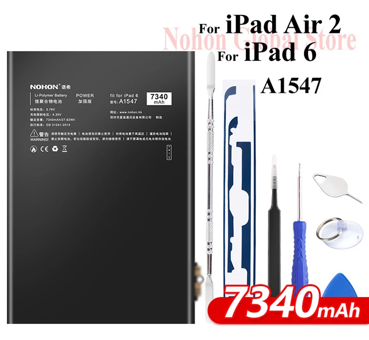 Nohon Аккумулятор для iPad 6 Air 2 A1547 7340 мАч A1566 A1567 литий-полимерный планшет батарея+ Бесплатные инструменты для Apple iPad Air2 iPad6 батарея