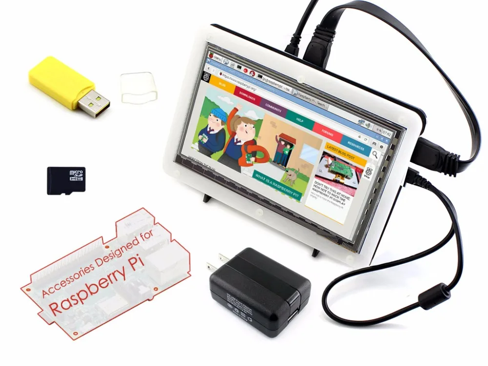

Parts Micro PC Raspberry Pi Accessory F =RPi 7inch HDMI LCD Capacitive Touch Screen + Bicolor Case+ 16GB Micro SD card + Power A