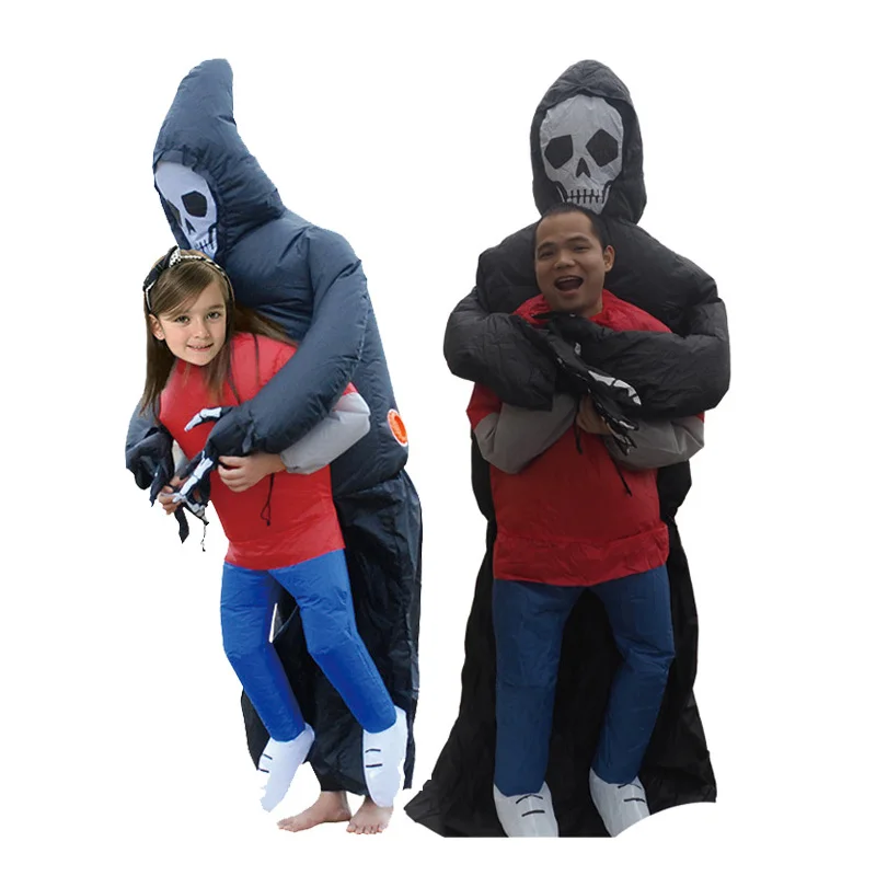Kids Skeleton Ghost Inflatable Costume Adult Funny Blow Up Suit Party Fancy Dress Dark Death