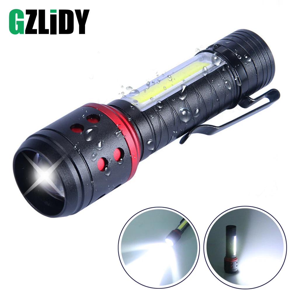 

Portable MINI LED Flashlight With COB Side light 4 lighting modes XPE lamp beads Lighting 150 meters Powered by AA batteries